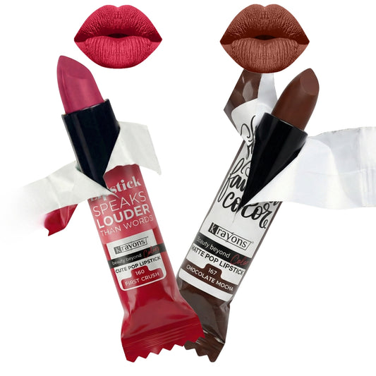 Krayons Cute  Matte Lipstick, Waterproof, Longlasting, 3.5gm Each, Pack of 2 (First Crush, Chocolate Mocha )
