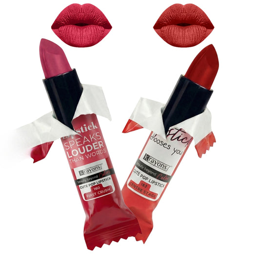 Krayons Cute  Matte Lipstick, Waterproof, Longlasting, 3.5gm Each, Pack of 2 (First Crush, Centre Stage )