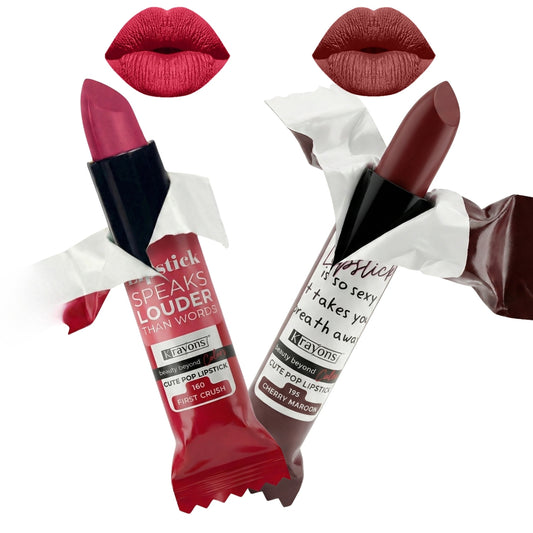 Krayons Cute  Matte Lipstick, Waterproof, Longlasting, 3.5gm Each, Pack of 2 (First Crush, Cherry Maroon)