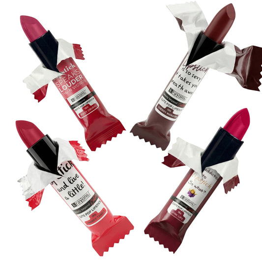 Krayons Cute  Matte Lipstick, Waterproof, Longlasting, 3.5gm Each, Pack of 4 (First Crush, Cherry Maroon, Orange Tango, Pink Lips)