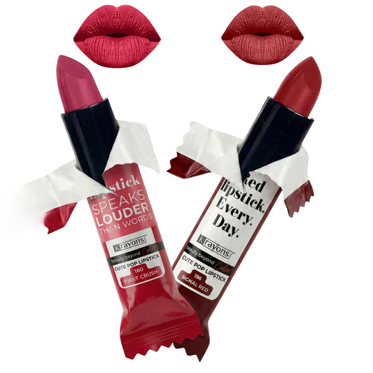 Krayons Cute  Matte Lipstick, Waterproof, Longlasting, 3.5gm Each, Pack of 2 (First Crush, Signal Red)