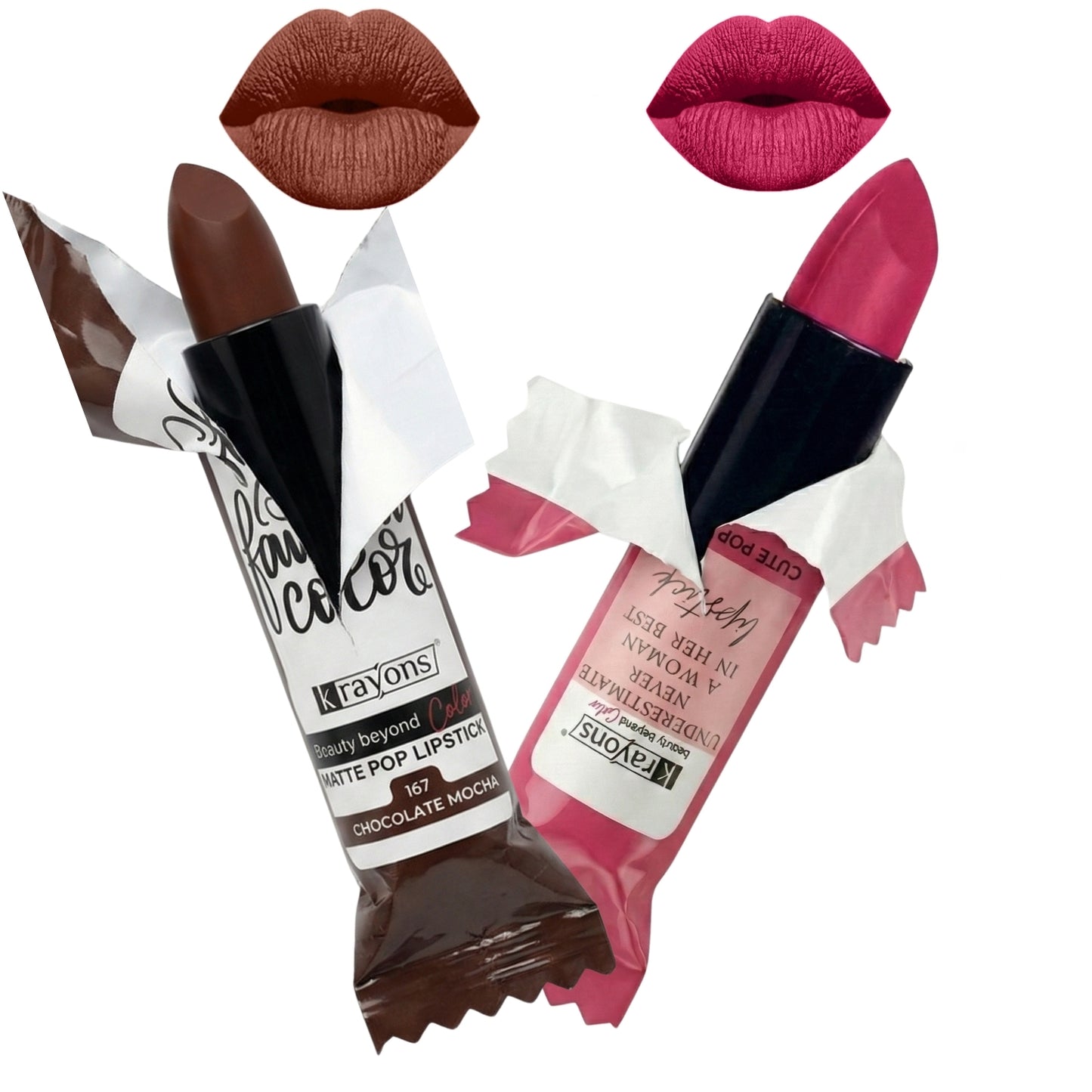 Krayons Cute  Matte Lipstick, Waterproof, Longlasting, 3.5gm Each, Pack of 2 (Chocolate Mocha, Angel Pink)