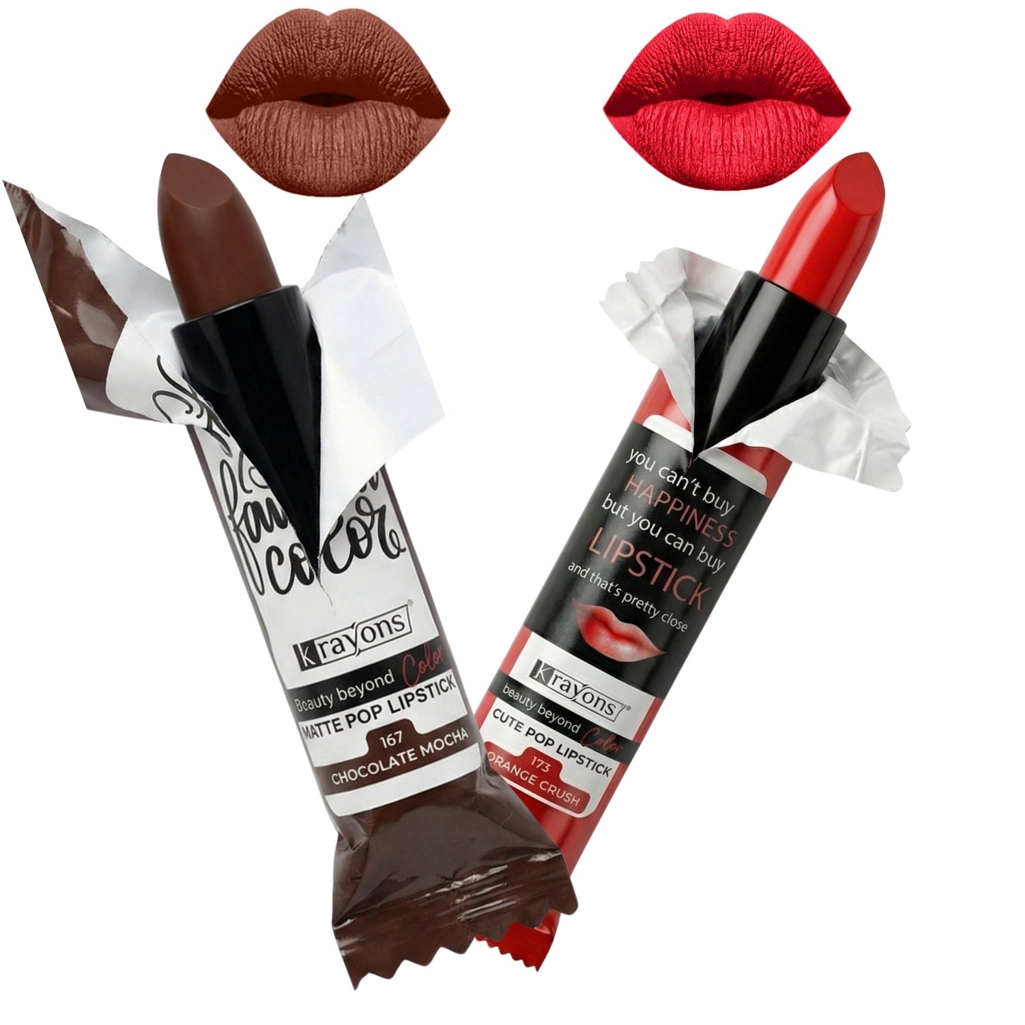 Krayons Cute  Matte Lipstick, Waterproof, Longlasting, 3.5gm Each, Pack of 2 (Chocolate Mocha, Orange Crush)