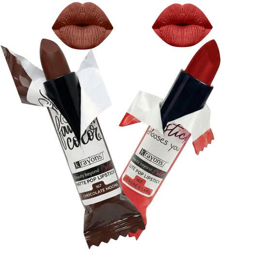 Krayons Cute  Matte Lipstick, Waterproof, Longlasting, 3.5gm Each, Pack of 2 (Chocolate Mocha, Centre Stage)
