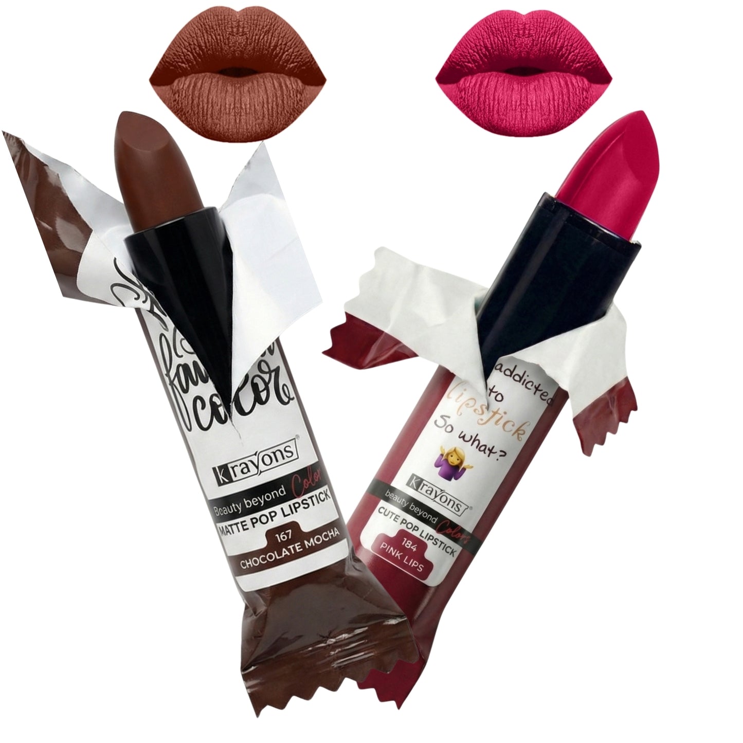 Krayons Cute  Matte Lipstick, Waterproof, Longlasting, 3.5gm Each, Pack of 2 (Chocolate Mocha, Pink Lips)