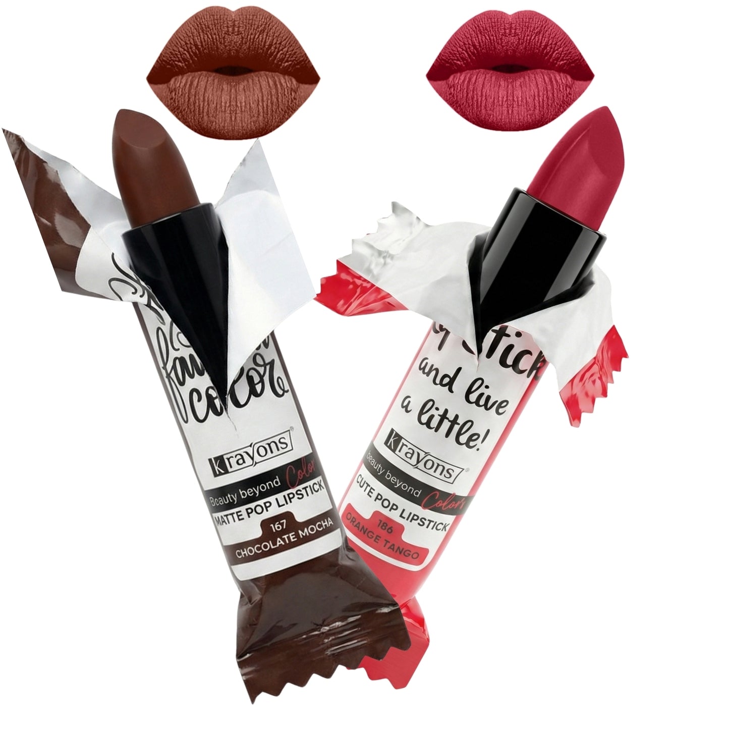 Krayons Cute  Matte Lipstick, Waterproof, Longlasting, 3.5gm Each, Pack of 2 (Chocolate Mocha, Orange Tango)