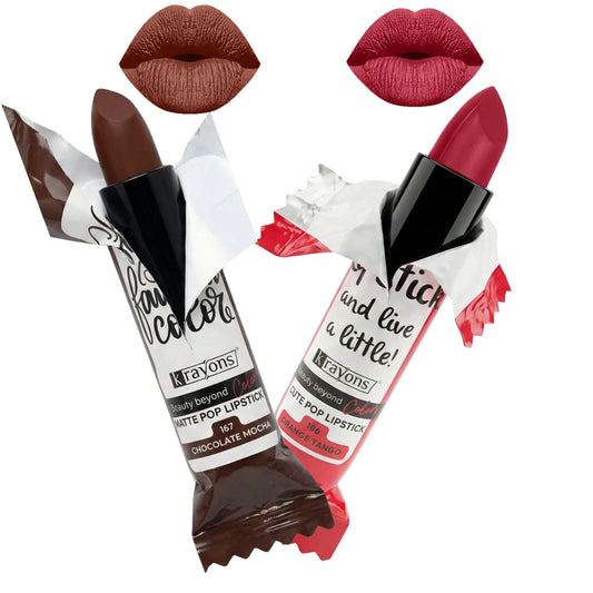 Krayons Cute  Matte Lipstick, Waterproof, Longlasting, 3.5gm Each, Pack of 2 (Chocolate Mocha, Orange Tango)