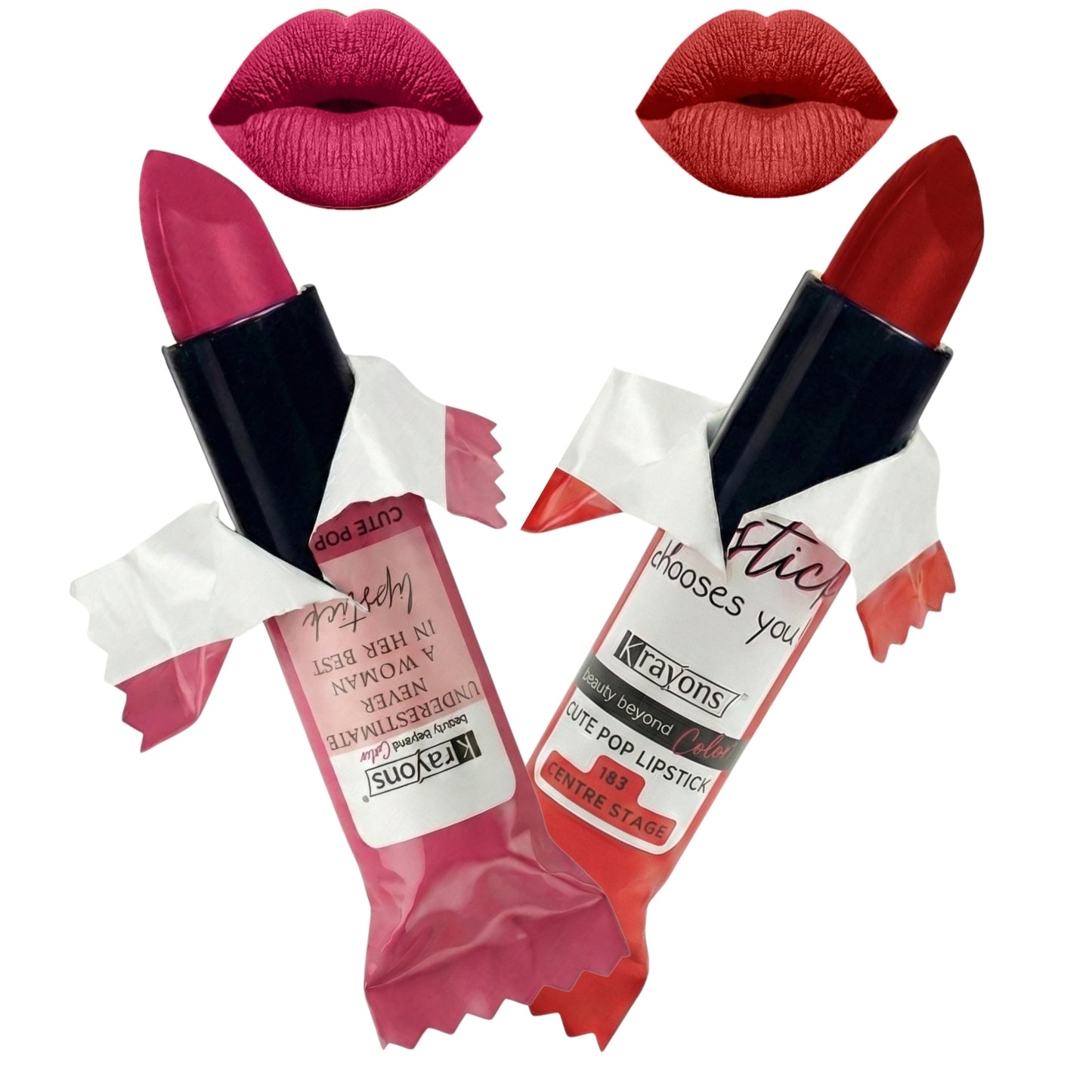 Krayons Cute  Matte Lipstick, Waterproof, Longlasting, 3.5gm Each, Pack of 2 (Angel Pink, Centre Stage)