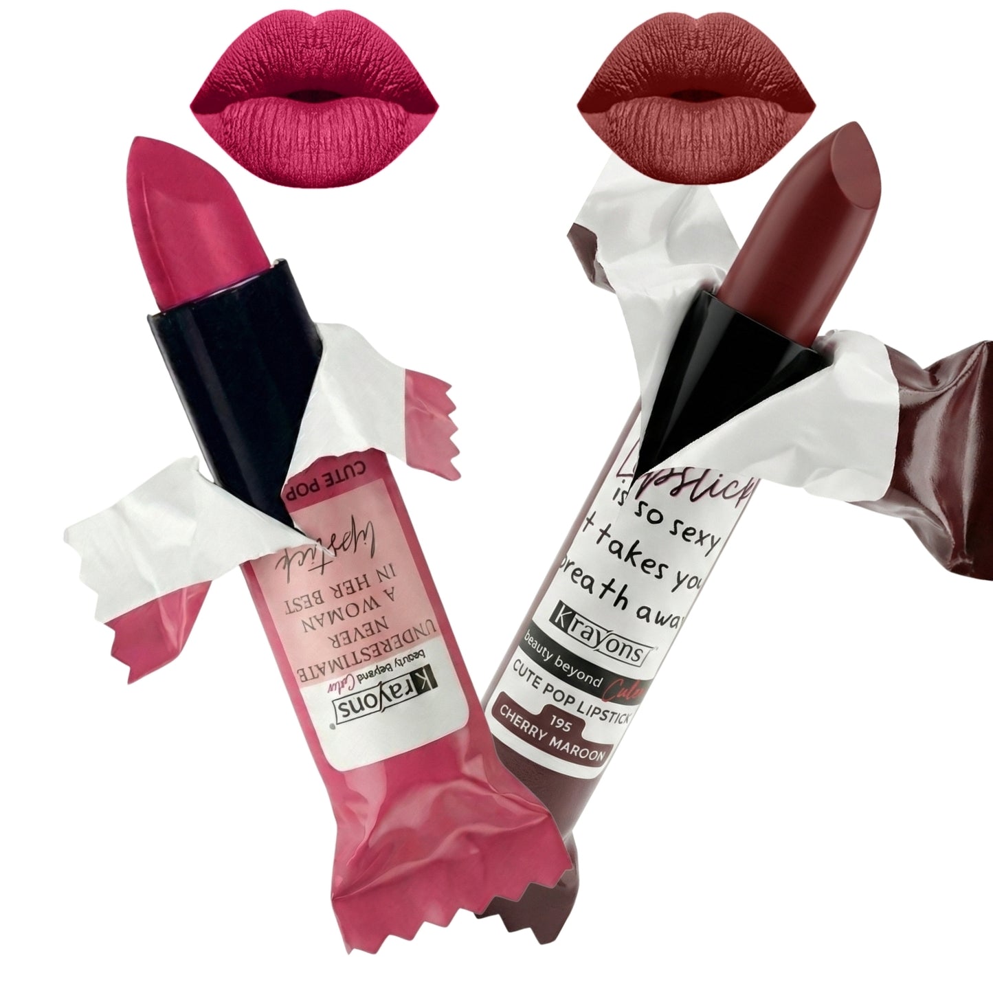 Krayons Cute  Matte Lipstick, Waterproof, Longlasting, 3.5gm Each, Pack of 2 (Angel Pink, Cherry Maroon)