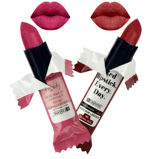 Krayons Cute  Matte Lipstick, Waterproof, Longlasting, 3.5gm Each, Pack of 2 (Angel Pink, Signal Red)