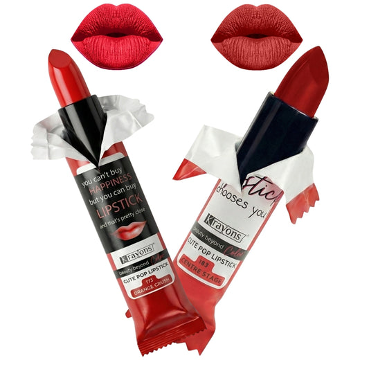 Krayons Cute  Matte Lipstick, Waterproof, Longlasting, 3.5gm Each, Pack of 2 (Orange Crush, Centre Stage)
