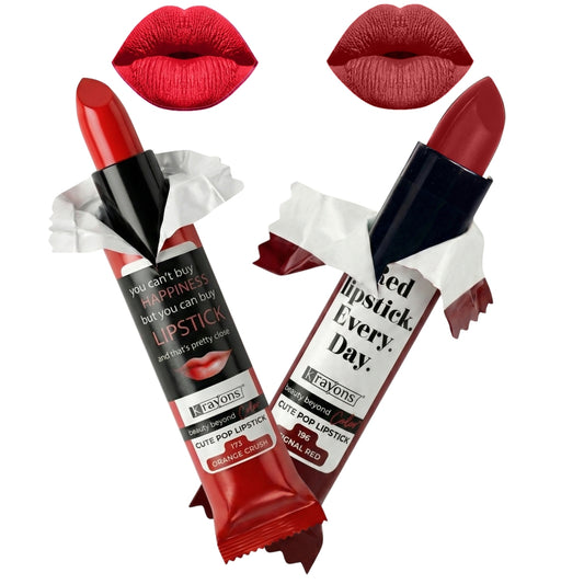 Krayons Cute  Matte Lipstick, Waterproof, Longlasting, 3.5gm Each, Pack of 2 (Orange Crush, Signal Red)