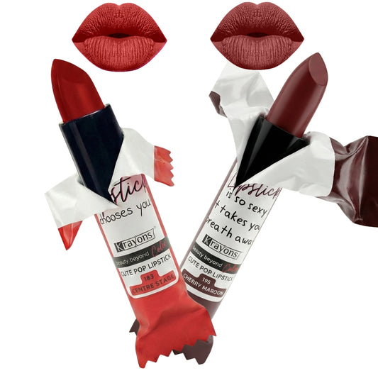 Krayons Cute  Matte Lipstick, Waterproof, Longlasting, 3.5gm Each, Pack of 2 (Centre Stage, Cherry Maroon)
