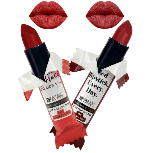 Krayons Cute  Matte Lipstick, Waterproof, Longlasting, 3.5gm Each, Pack of 2 (Centre Stage, Signal Red)