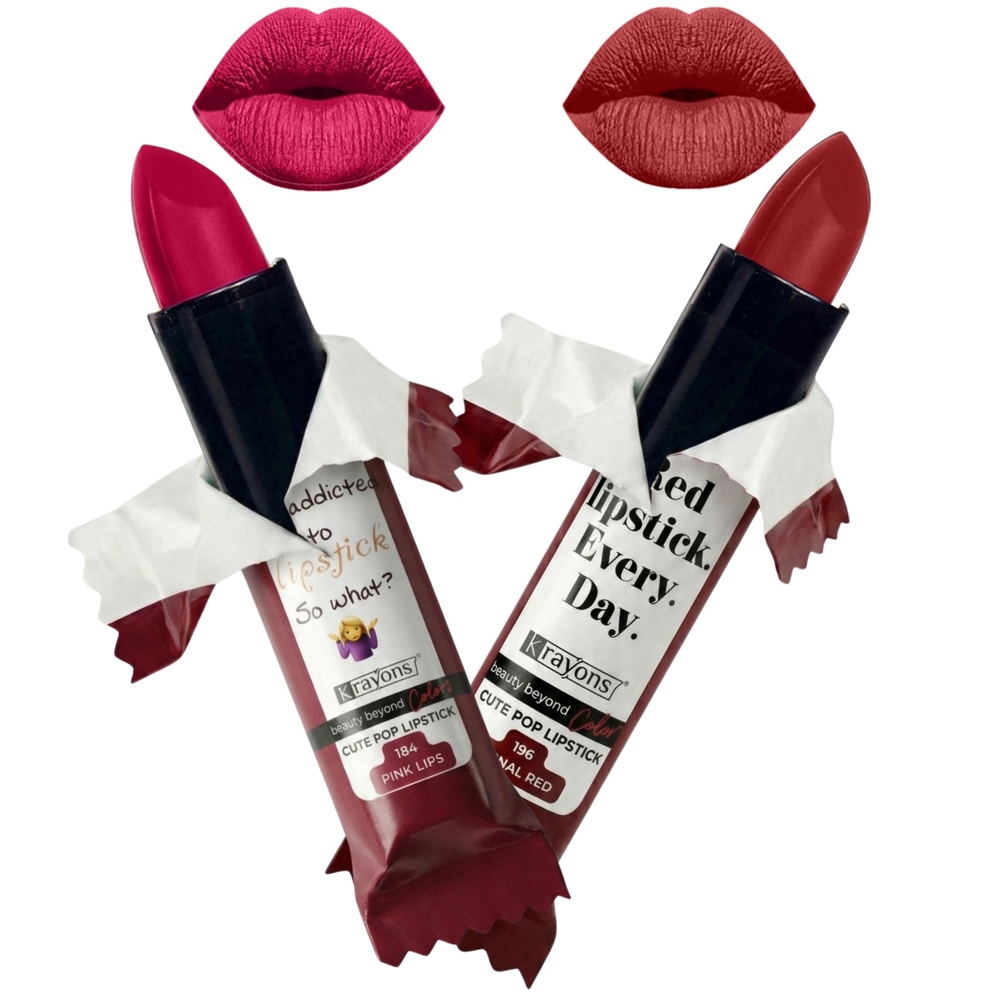 Krayons Cute  Matte Lipstick, Waterproof, Longlasting, 3.5gm Each, Pack of 2 (Pink Lips, Signal Red)