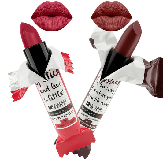Krayons Cute  Matte Lipstick, Waterproof, Longlasting, 3.5gm Each, Pack of 2 (Orange Tango, Cherry Maroon)