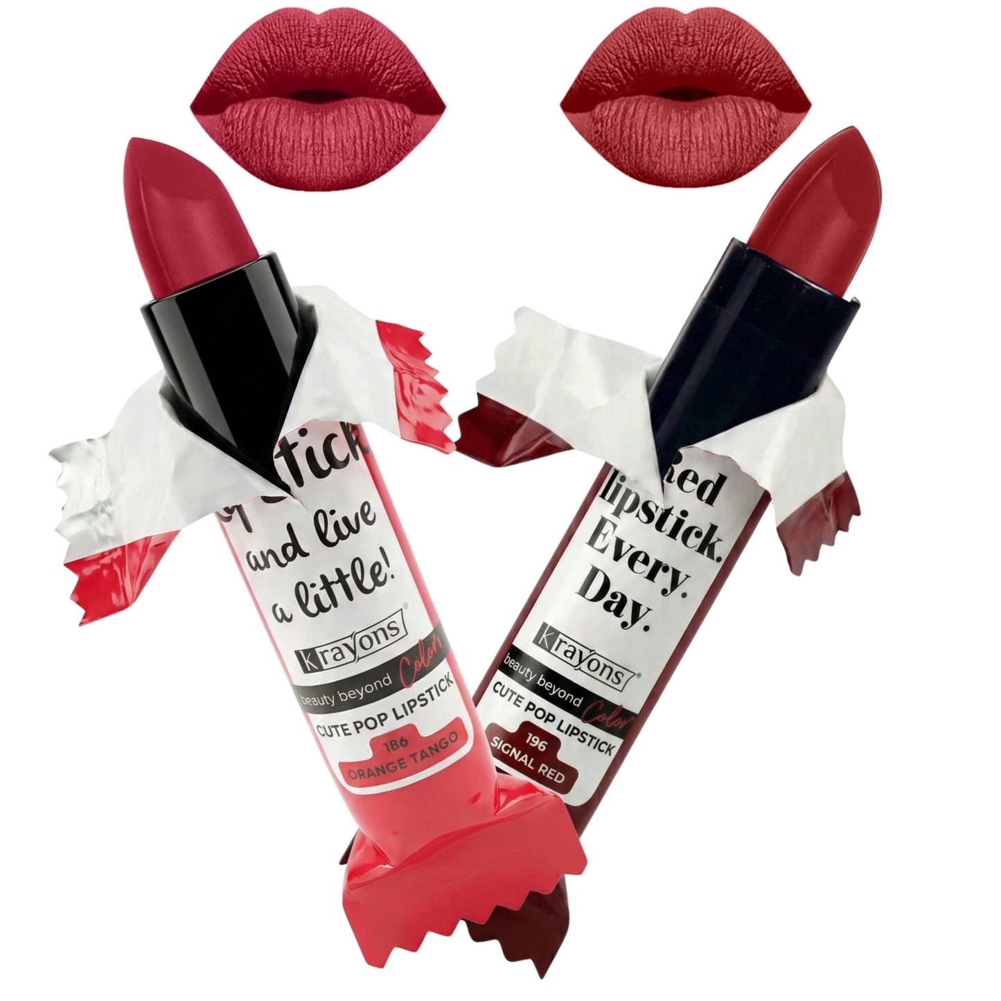 Krayons Cute  Matte Lipstick, Waterproof, Longlasting, 3.5gm Each, Pack of 2 (Orange Tango, Signal Red)
