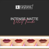 Krayons Intense Matte Lipstick, Waterproof, Longlasting, Rose Red, Scarlet Red, Cherry Maroon, Chocolate Caramel, 3.5gm Each (Pack of 4)