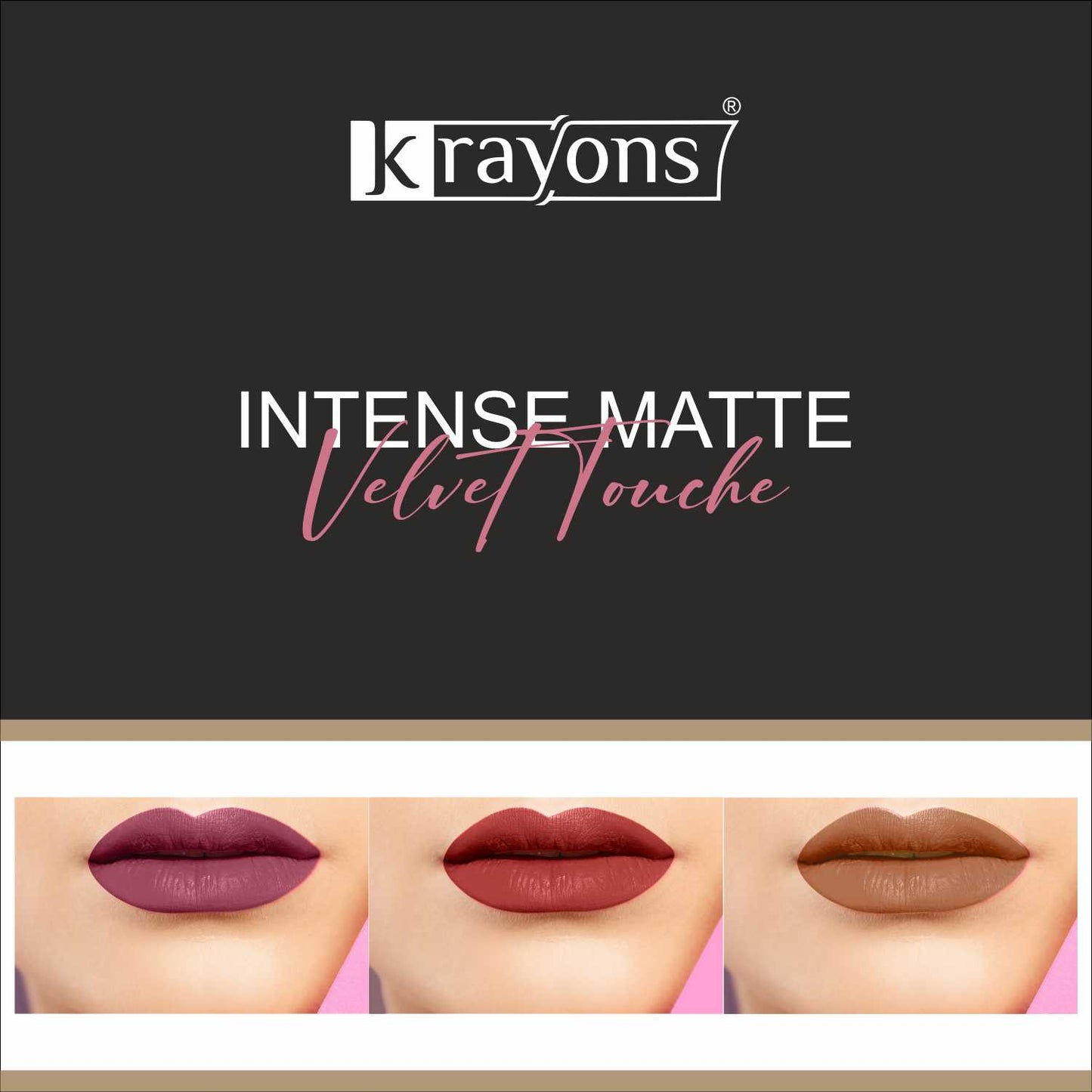 Krayons Intense Matte Lipstick, Waterproof, Longlasting, Rose Red, Scarlet Red, Nude Beige, 3.5gm Each (Pack of 3)