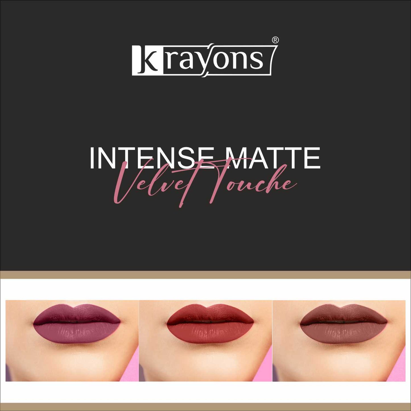 Krayons Intense Matte Lipstick, Waterproof, Longlasting, Rose Red, Scarlet Red, Chocolate Caramel, 3.5gm Each (Pack of 3)