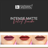 Krayons Intense Matte Lipstick, Waterproof, Longlasting, Rose Red, Scarlet Red, Chocolate Caramel, 3.5gm Each (Pack of 3)