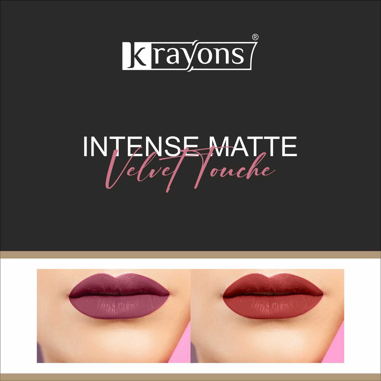 Krayons Intense Matte Lipstick, Waterproof, Longlasting, Rose Red, Scarlet Red, 3.5gm Each (Pack of 2)