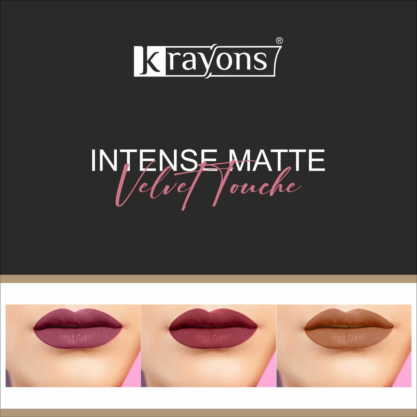 Krayons Intense Matte Lipstick, Waterproof, Longlasting, Rode Red, Cherry Maroon, Nude Beige, 3.5gm Each (Pack of 3)
