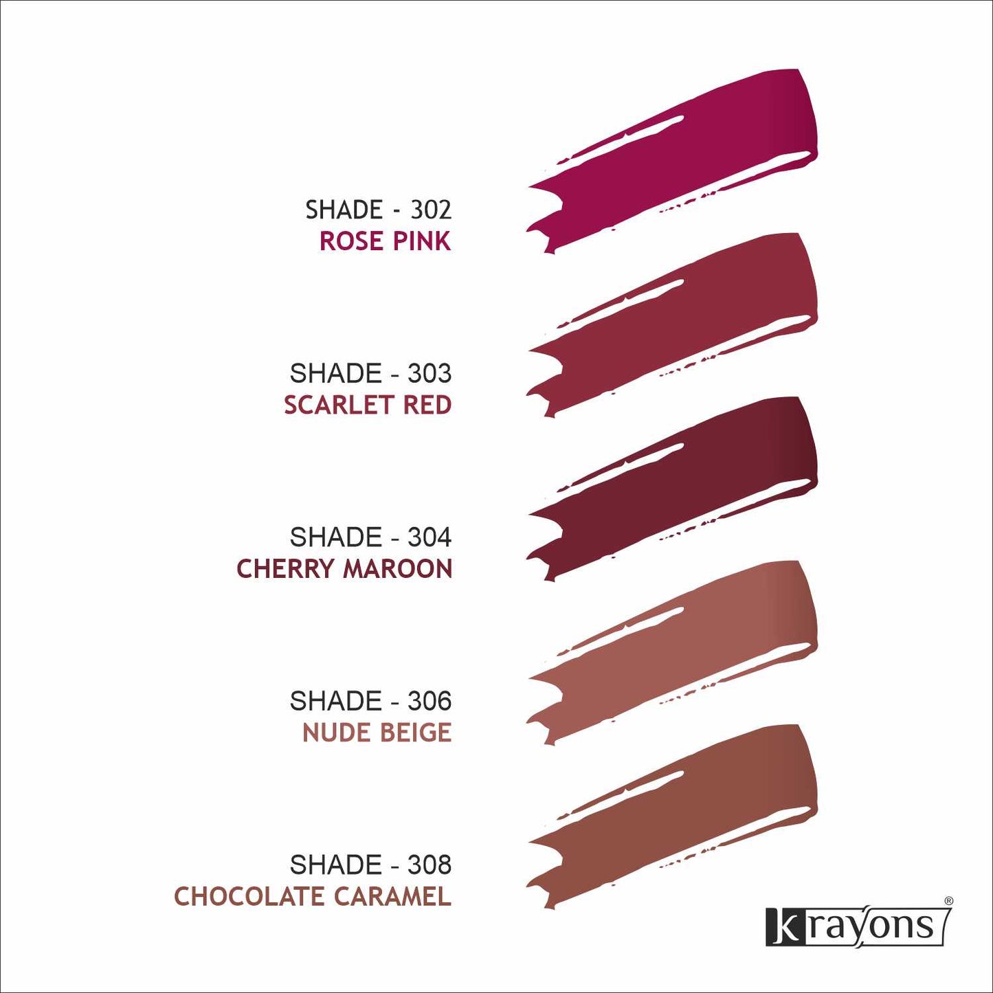 Krayons Intense Matte Lipstick, Waterproof, Longlasting, Rose Red, Cherry Maroon, Chocolate Caramel, 3.5gm Each (Pack of 3)
