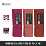 Krayons Intense Matte Lipstick, Waterproof, Longlasting, Rose Red, Nude Beige, Chocolate Caramel, 3.5gm Each (Pack of 3)