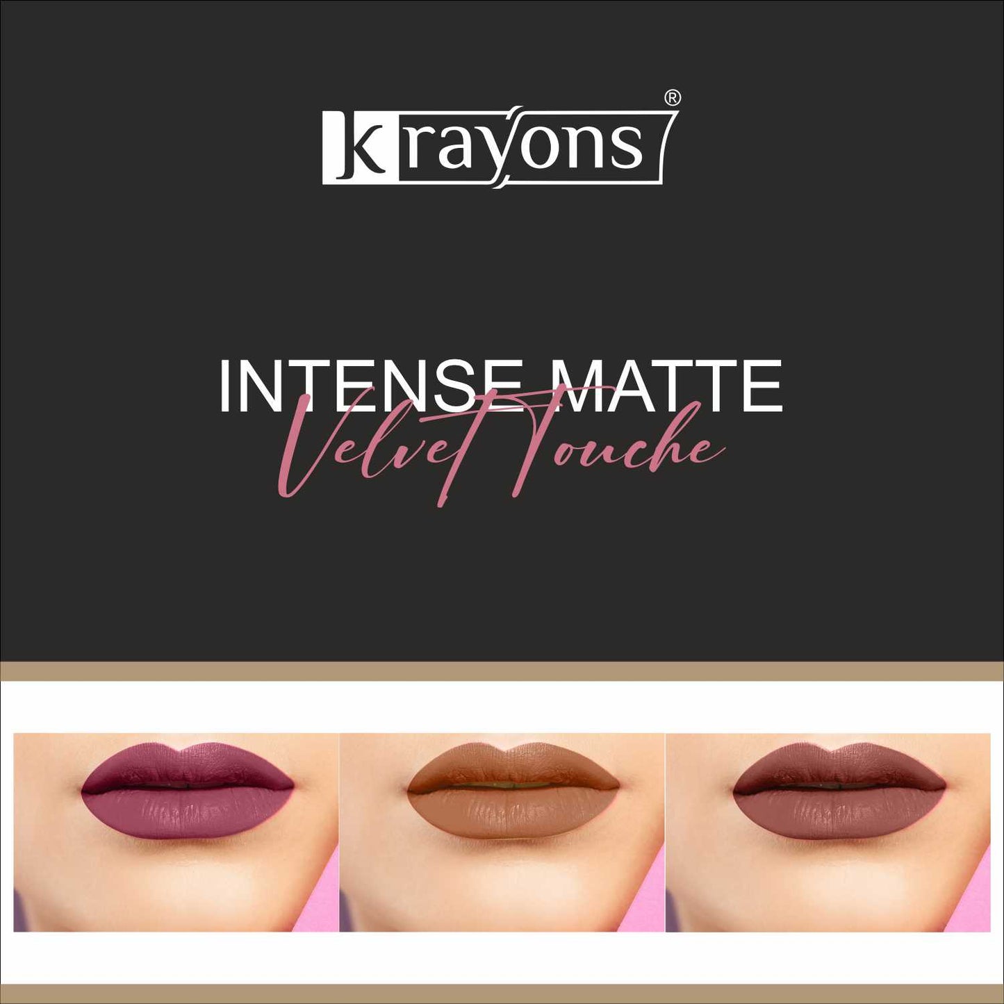 Krayons Intense Matte Lipstick, Waterproof, Longlasting, Rose Red, Nude Beige, Chocolate Caramel, 3.5gm Each (Pack of 3)