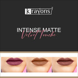 Krayons Intense Matte Lipstick, Waterproof, Longlasting, Rose Red, Nude Beige, Chocolate Caramel, 3.5gm Each (Pack of 3)