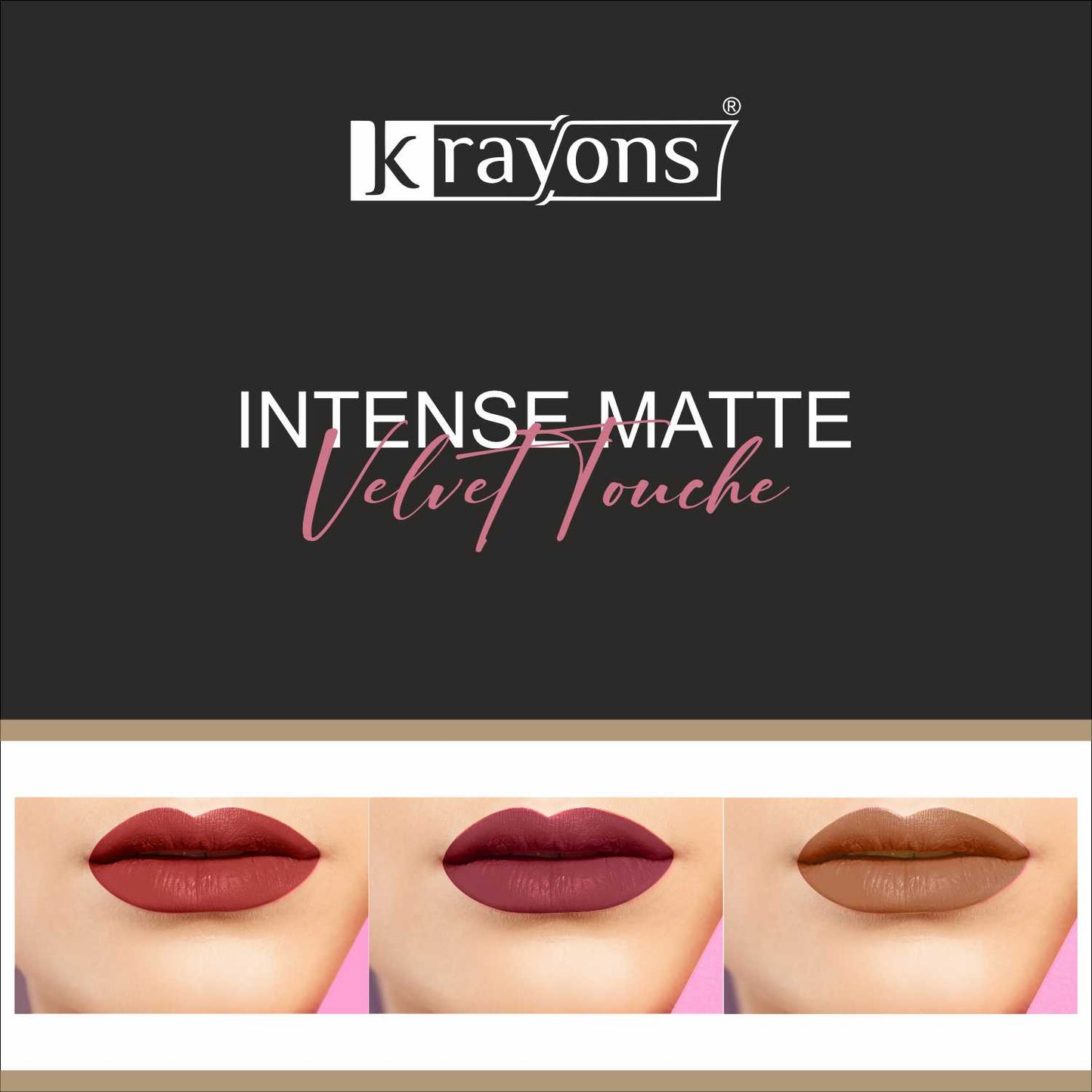 Krayons Intense Matte Lipstick, Waterproof, Longlasting, Scarlet Red, Cherry Maroon, Nude Beige, 3.5gm Each (Pack of 3)