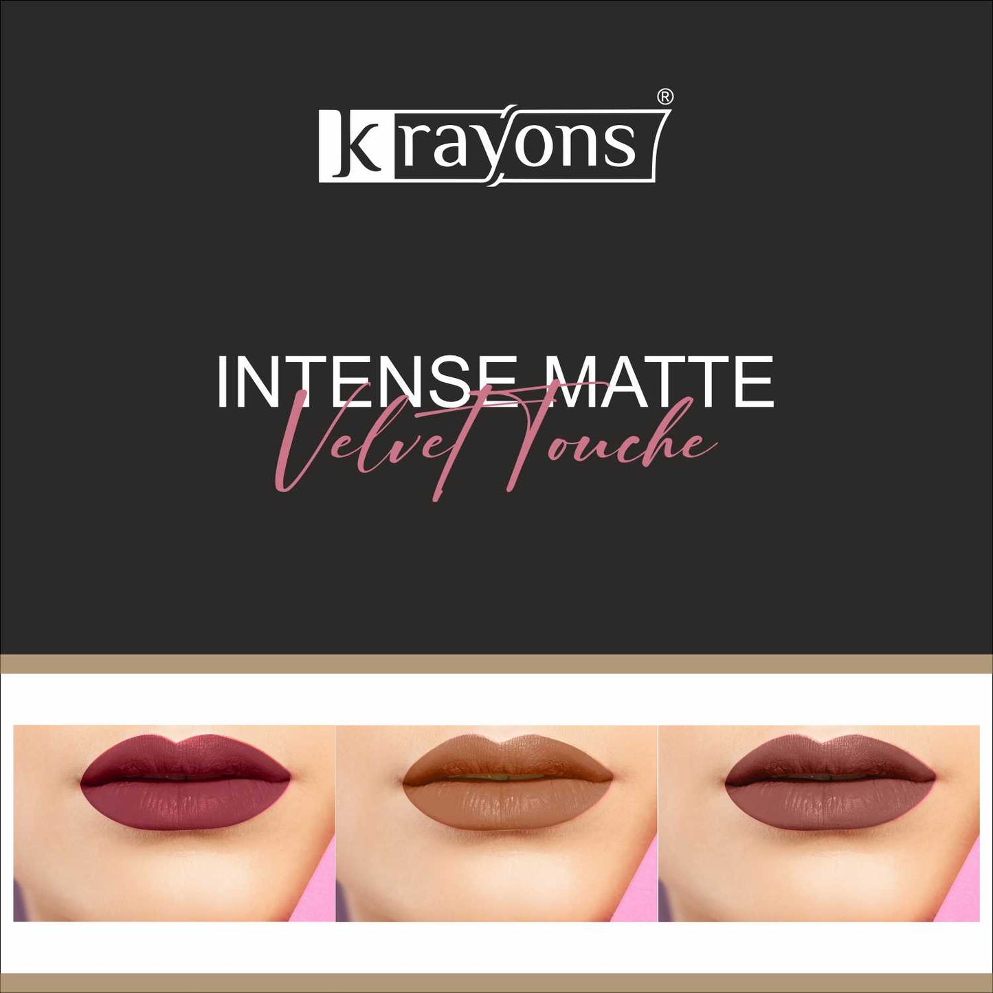 Krayons Intense Matte Lipstick, Waterproof, Longlasting, Cherry Maroon, Nude Beige, Chocolate Caramel, 3.5gm Each (Pack of 3)