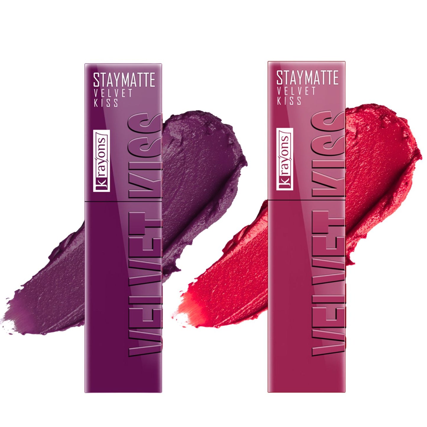 Krayons Velvet Kiss Liquid Lipstick |12hrs long stay|Intense Color Payoff | Weightless Matte Finish | Smudgeproof & Transferproof Lipstick for Women,Lipstick Combo Pack| Burgundy,Peach Pink,7 ml- PACK OF 2
