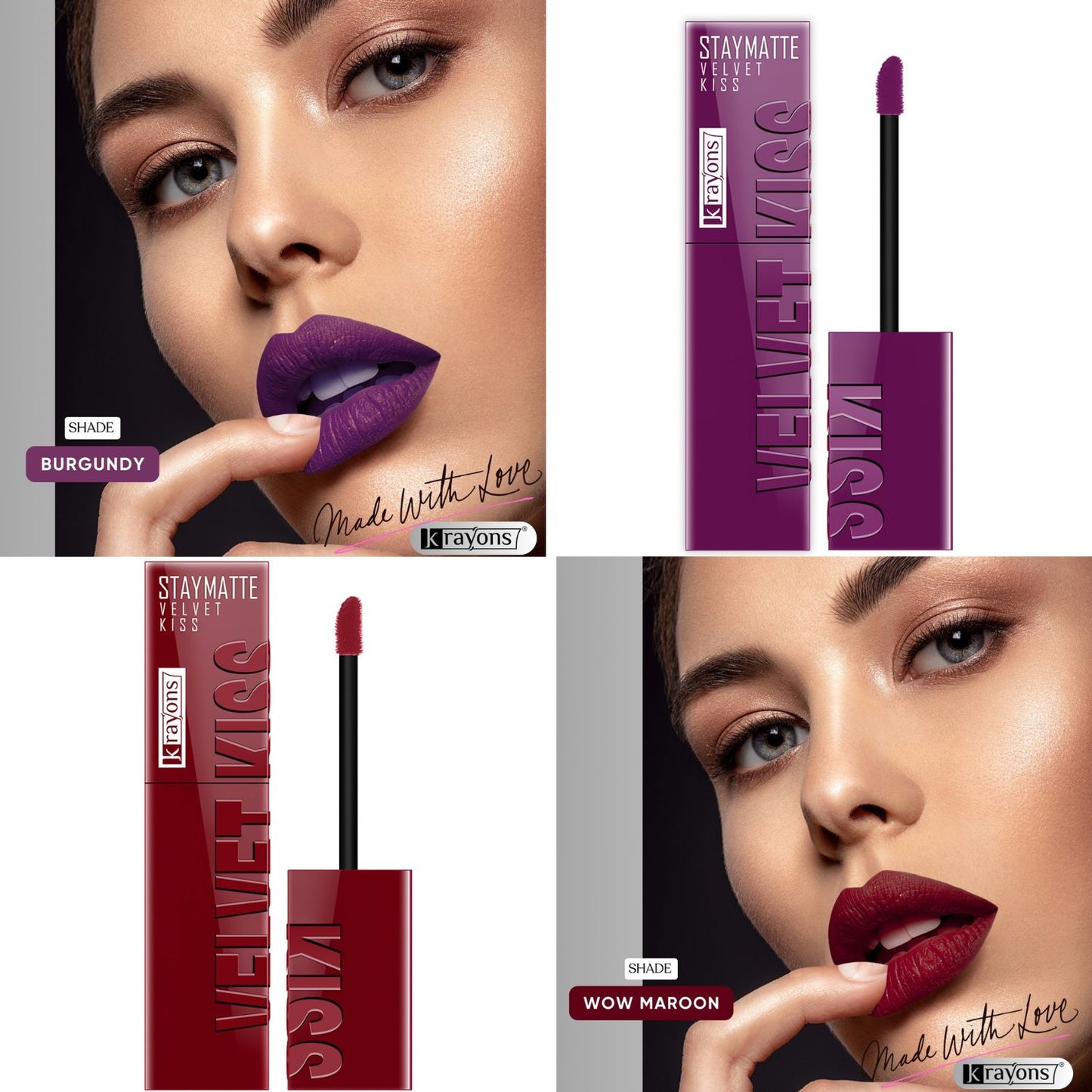 Krayons Velvet Kiss Liquid Lipstick |12hrs long stay|Intense Color Payoff | Weightless Matte Finish | Smudgeproof & Transferproof Lipstick for Women,Lipstick Combo Pack| Burgundy,Wow Maroon,7 ml- PACK OF 2