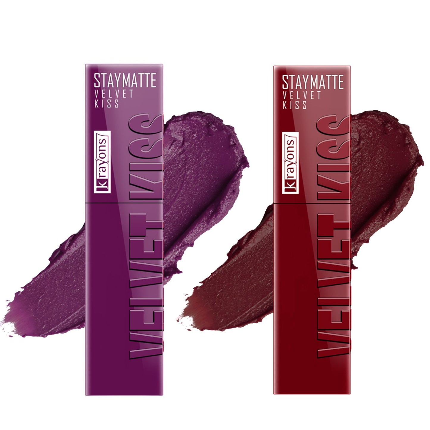 Krayons Velvet Kiss Liquid Lipstick |12hrs long stay|Intense Color Payoff | Weightless Matte Finish | Smudgeproof & Transferproof Lipstick for Women,Lipstick Combo Pack| Burgundy,Wow Maroon,7 ml- PACK OF 2
