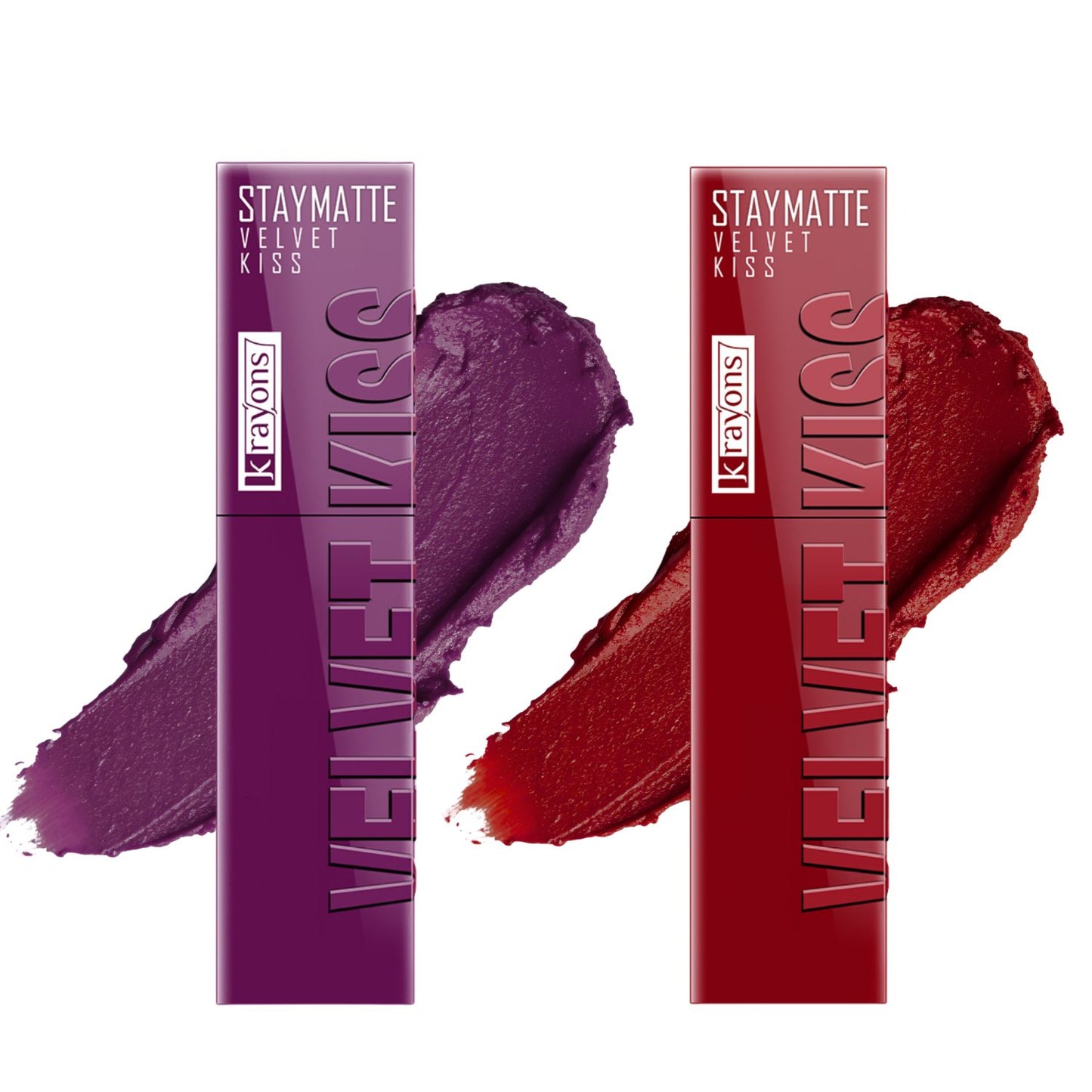 Krayons Velvet Kiss Liquid Lipstick |12hrs long stay|Intense Color Payoff | Weightless Matte Finish | Smudgeproof & Transferproof Lipstick for Women,Lipstick Combo Pack| Burgundy,Ruby Red,7 ml- PACK OF 2