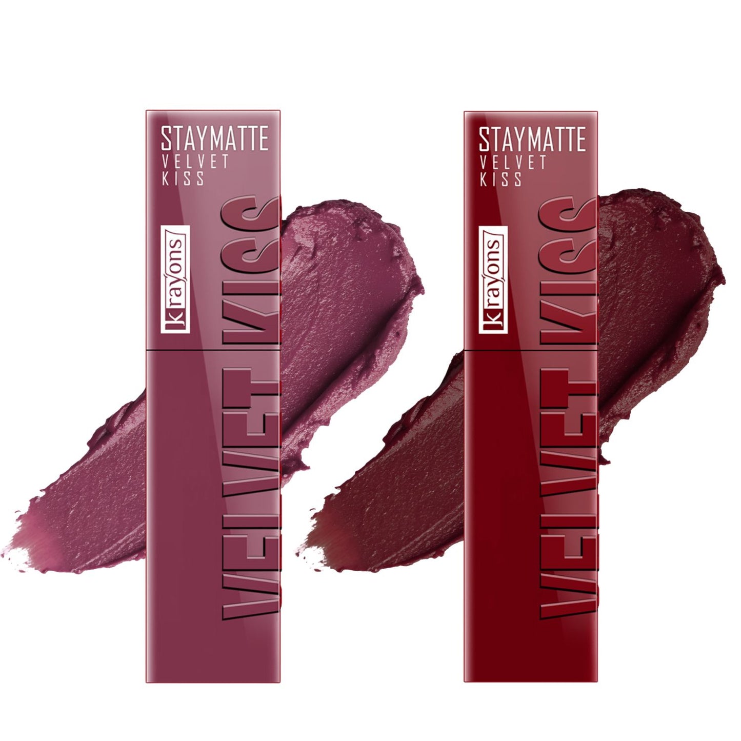 Krayons Velvet Kiss Liquid Lipstick |12hrs long stay|Intense Color Payoff | Weightless Matte Finish | Smudgeproof & Transferproof Lipstick for Women,Lipstick Combo Pack| Dusty Mauve,Wow Maroon,7 ml- PACK OF 2