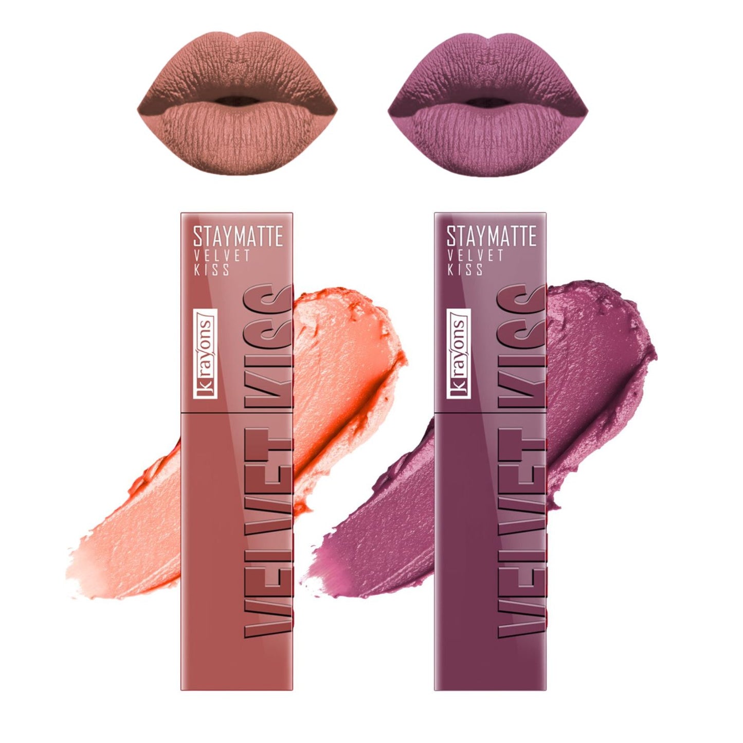 Krayons Velvet Kiss Liquid Lipstick |12hrs long stay|Intense Color Payoff | Weightless Matte Finish | Smudgeproof & Transferproof Lipstick for Women,Lipstick Combo Pack| Sheer Nude,Orchid Love,7 ml- PACK OF 2