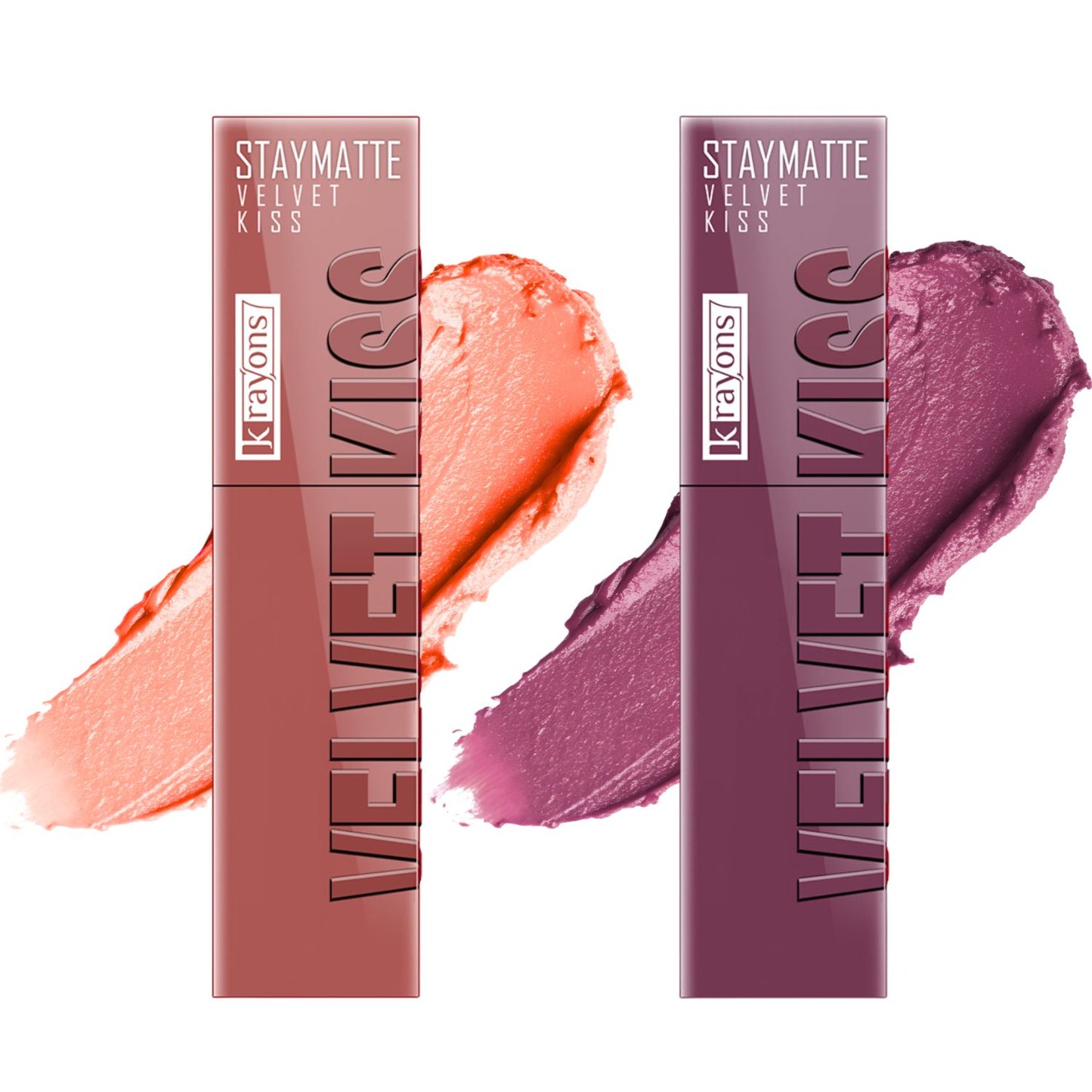Krayons Velvet Kiss Liquid Lipstick |12hrs long stay|Intense Color Payoff | Weightless Matte Finish | Smudgeproof & Transferproof Lipstick for Women,Lipstick Combo Pack| Sheer Nude,Orchid Love,7 ml- PACK OF 2