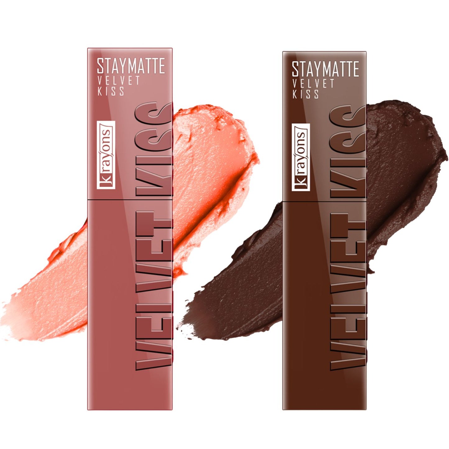 Krayons Velvet Kiss Liquid Lipstick |12hrs long stay|Intense Color Payoff | Weightless Matte Finish | Smudgeproof & Transferproof Lipstick for Women,Lipstick Combo Pack| Sheer Nude,Dark Chocolate,7 ml- PACK OF 2