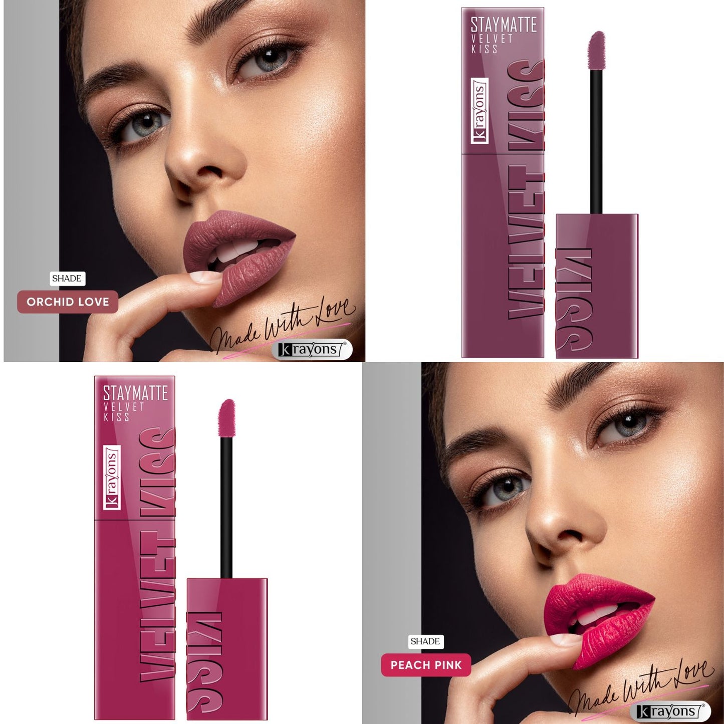 Krayons Velvet Kiss Liquid Lipstick |12hrs long stay|Intense Color Payoff | Weightless Matte Finish | Smudgeproof & Transferproof Lipstick for Women,Lipstick Combo Pack| Dusty Mauve,Peach Pink,7 ml- PACK OF 2