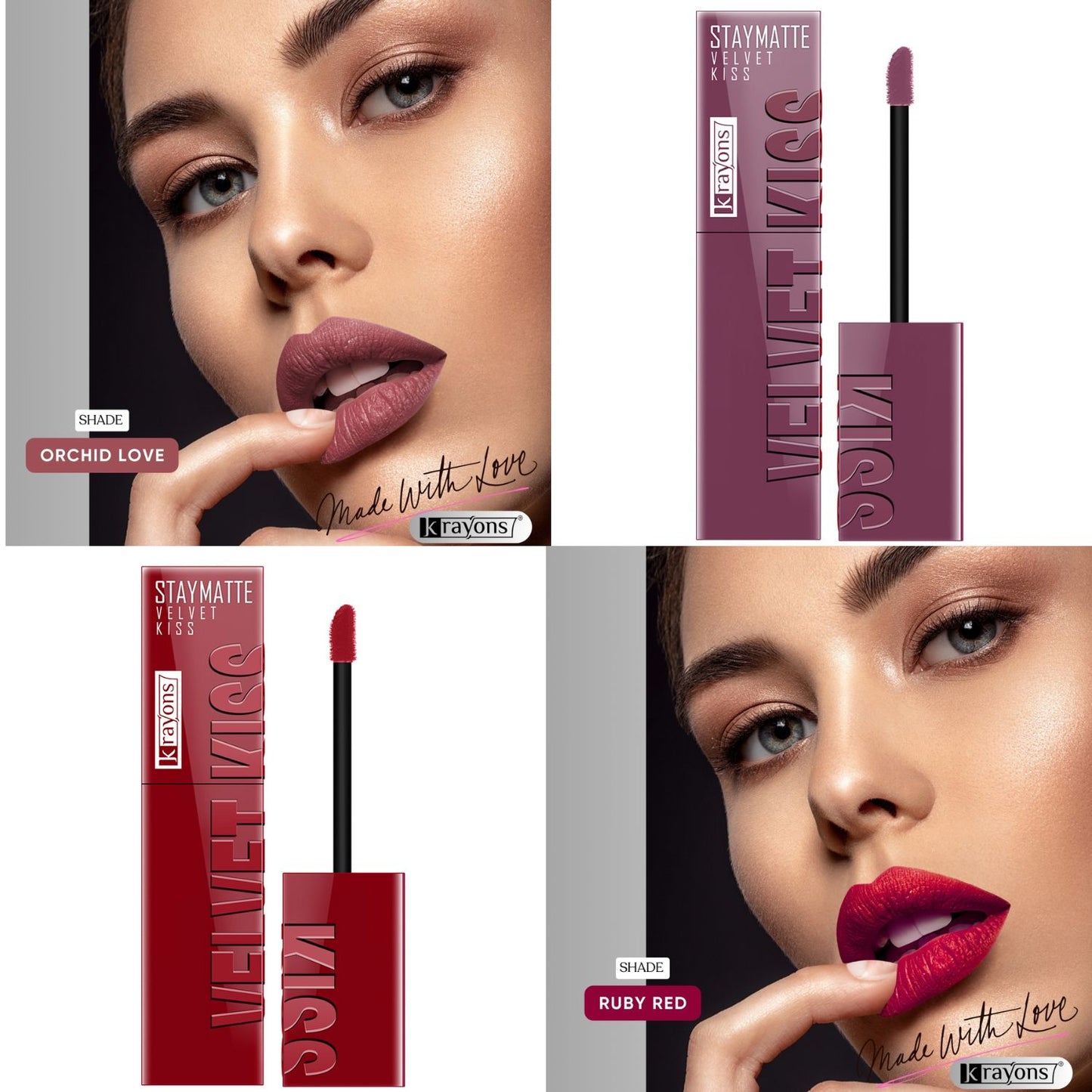 Krayons Velvet Kiss Liquid Lipstick |12hrs long stay|Intense Color Payoff | Weightless Matte Finish | Smudgeproof & Transferproof Lipstick for Women,Lipstick Combo Pack| Dusty Mauve,Ruby Red,7 ml- PACK OF 2