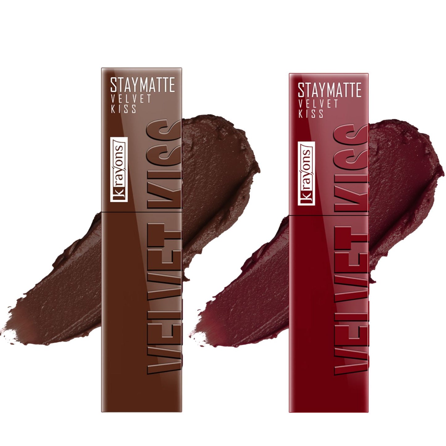 Krayons Velvet Kiss Liquid Lipstick |12hrs long stay|Intense Color Payoff | Weightless Matte Finish | Smudgeproof & Transferproof Lipstick for Women,Lipstick Combo Pack| Dark Chocolate,Wow Maroon,7 ml- PACK OF 2
