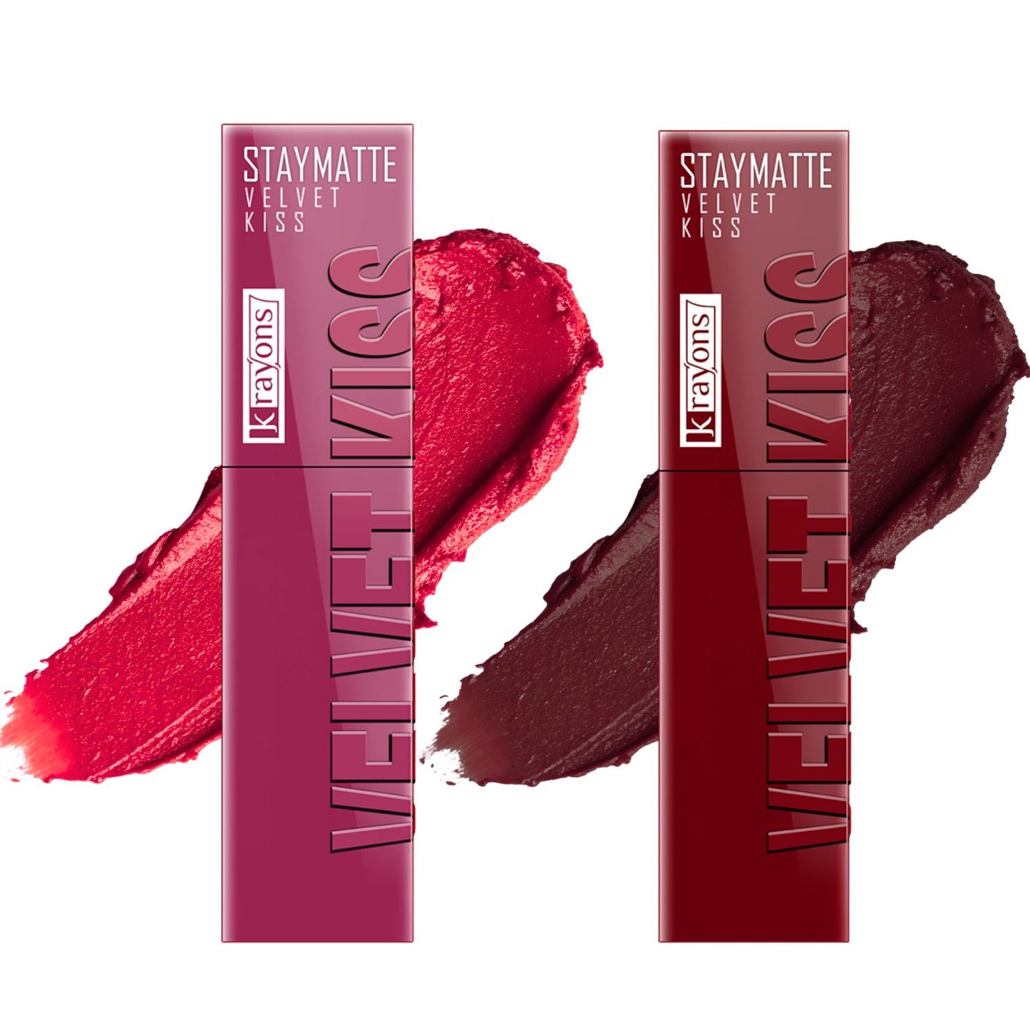 Krayons Velvet Kiss Liquid Lipstick |12hrs long stay|Intense Color Payoff | Weightless Matte Finish | Smudgeproof & Transferproof Lipstick for Women,Lipstick Combo Pack| Peach Pink,Wow Maroon,7 ml- PACK OF 2