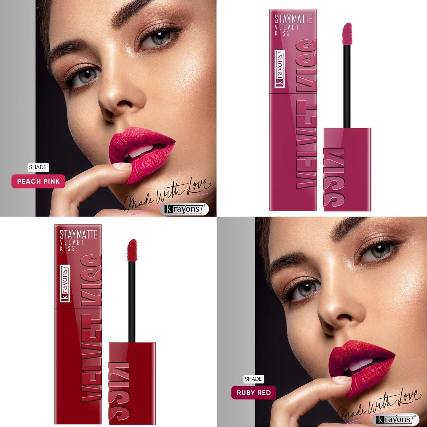 Krayons Velvet Kiss Liquid Lipstick |12hrs long stay|Intense Color Payoff | Weightless Matte Finish | Smudgeproof & Transferproof Lipstick for Women,Lipstick Combo Pack| Wow Maroon,Ruby Red.7 ml- PACK OF 2