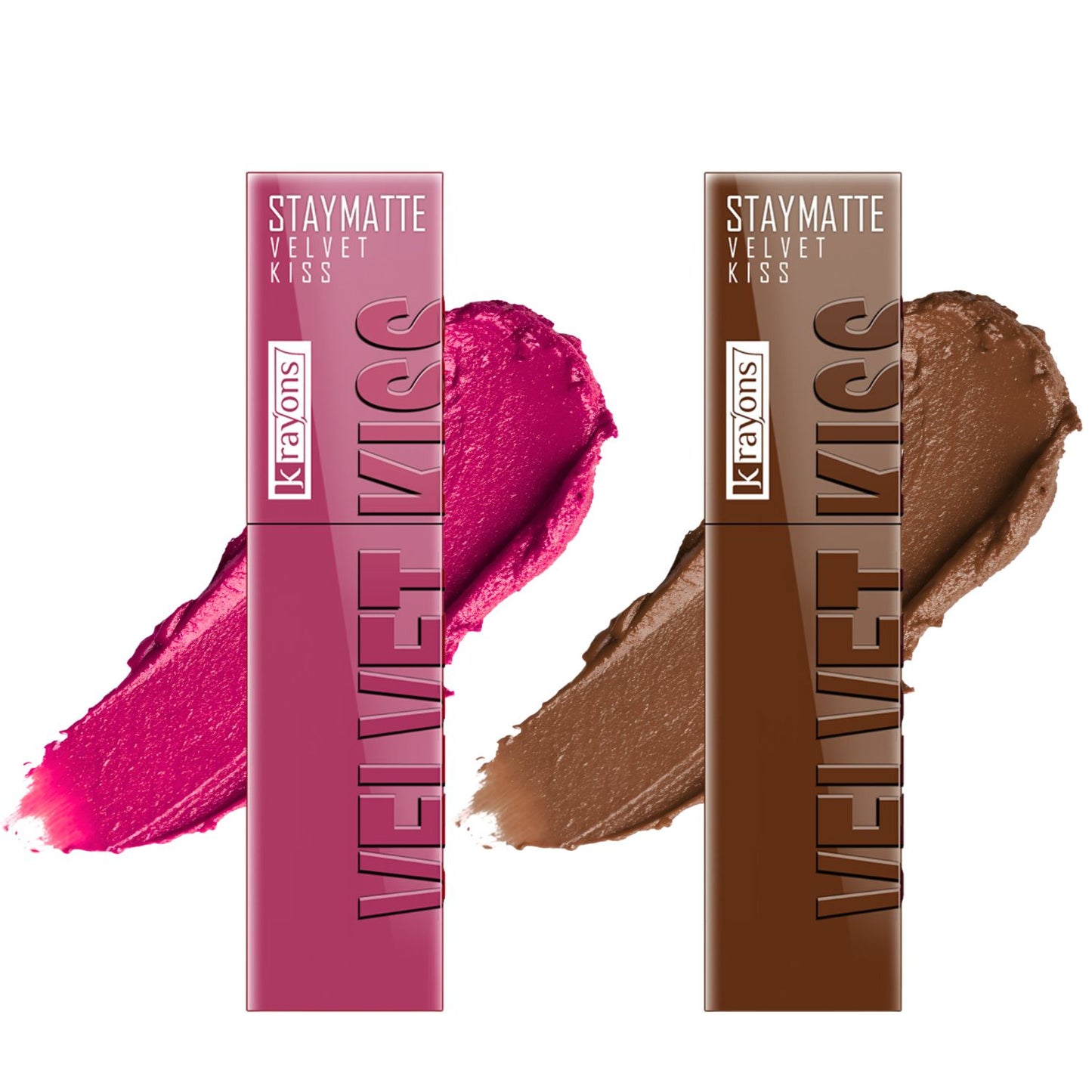 Krayons Velvet Kiss Liquid Lipstick |12hrs long stay|Intense Color Payoff | Weightless Matte Finish | Smudgeproof & Transferproof Lipstick for Women,Lipstick Combo Pink Punch,Caramel Cand,7 ml- PACK OF 2