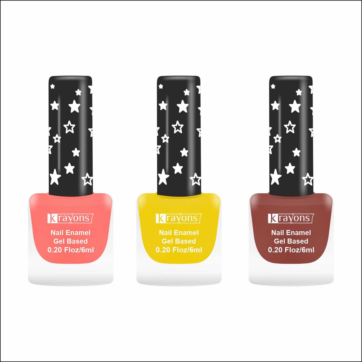 Krayons Cute Super Matte Finish Nail Enamel, Quick Dry, LongLasting, Blossom Peach, Lemon Yellow, Chestnut Matte, 6ml Each (Pack of 3)