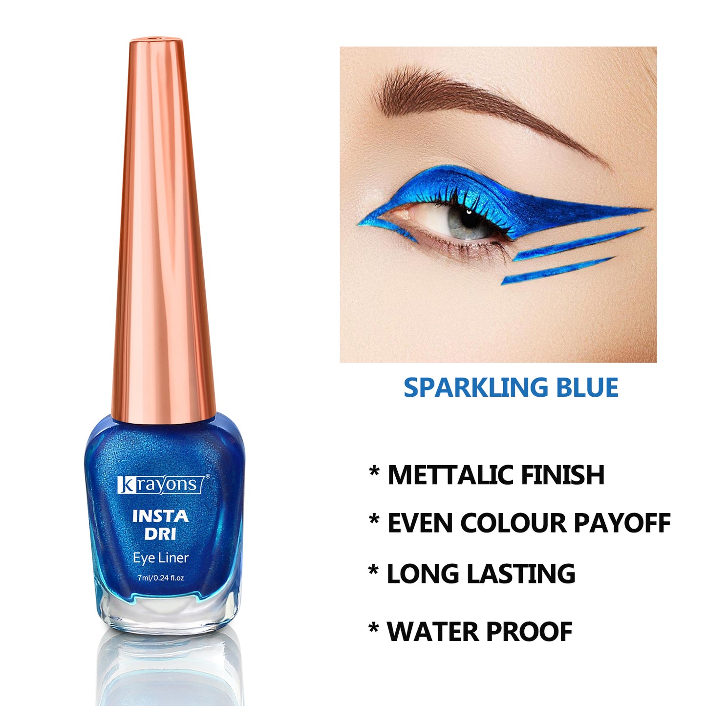 Krayons Insta Dri Sparkling Eyeliner, Black, Blue, Waterproof, Longlasting, 7ml Each, Combo (Pack of 2)