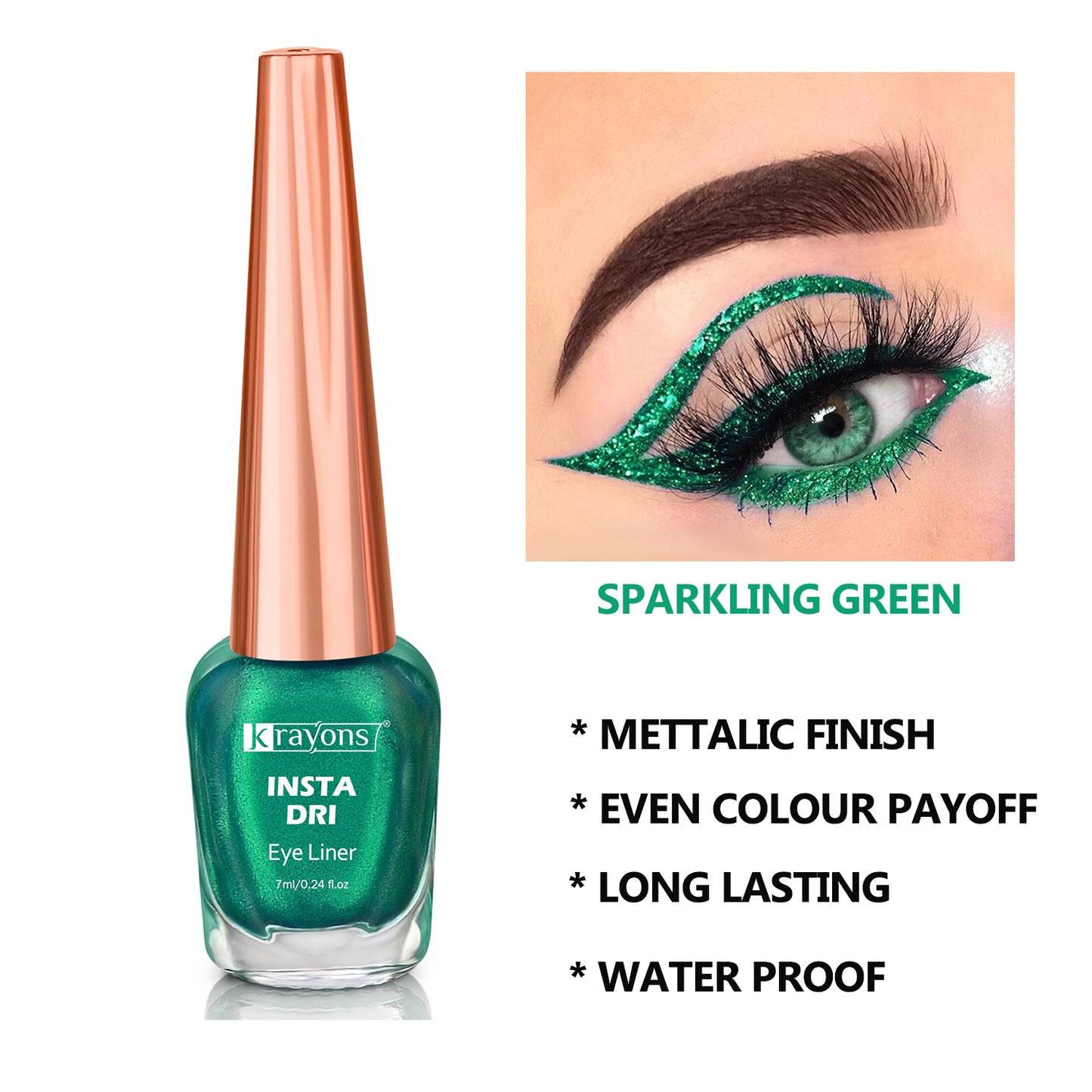 Krayons Insta Dri Sparkling Eyeliner, Grey, Green, Waterproof, Longlasting, 7ml Each, Combo (Pack of 2)